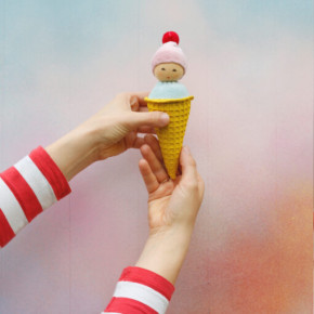 Nanchen grabbing toy ice cream cone, pastel